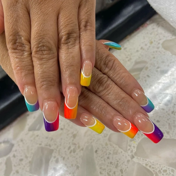 french tip and ombre nails rainbow summer manicure 2023