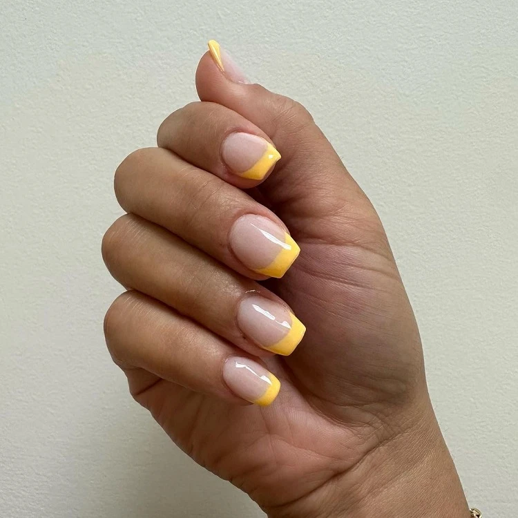 french tip coffin nails with orange summer 2023