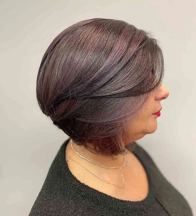 hair color trends 2023 for women over 60 muted eggplant highlights