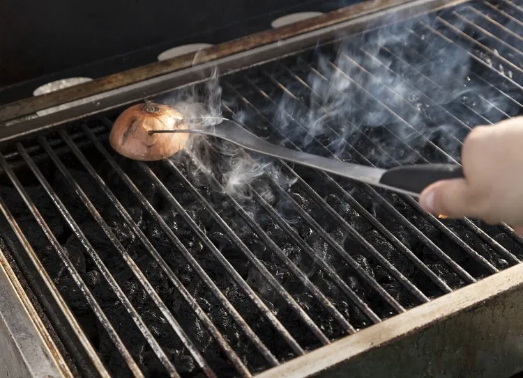 heat the grill apply oil with half onion how to clean charcoal bbq grill