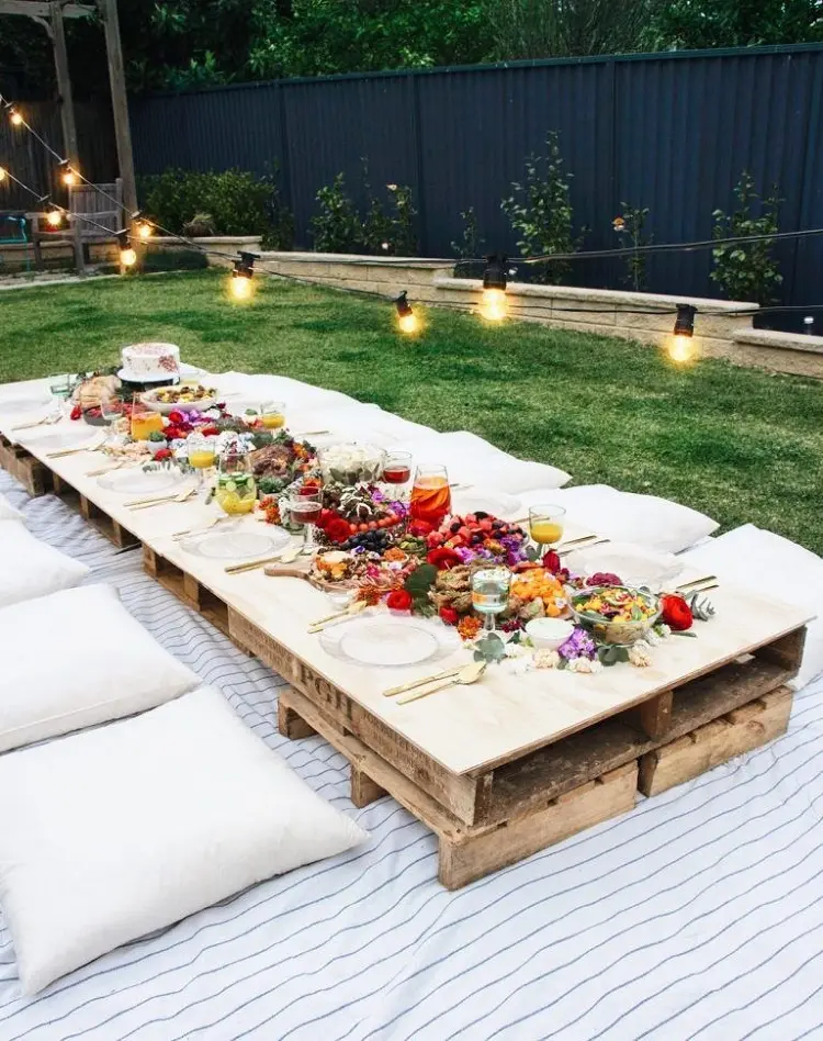 how to reuse wooden pallets in the garden backyard party decoration ideas on a budget for adults