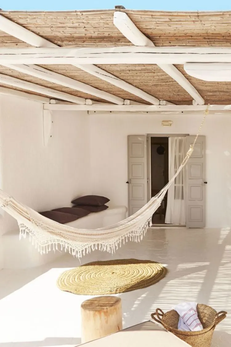 knitted white textile hammock ibiza style garden furniture ideas 2023