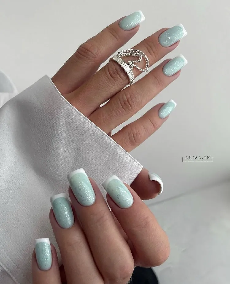 light blue french manicure