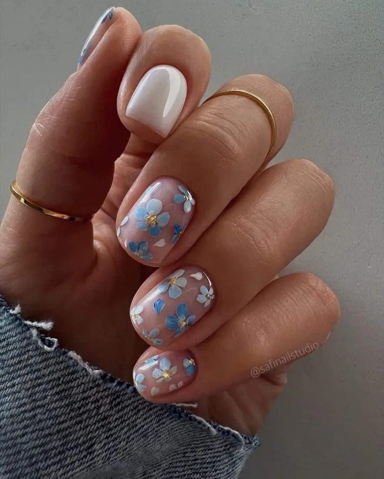 light blue nail designs with flowers