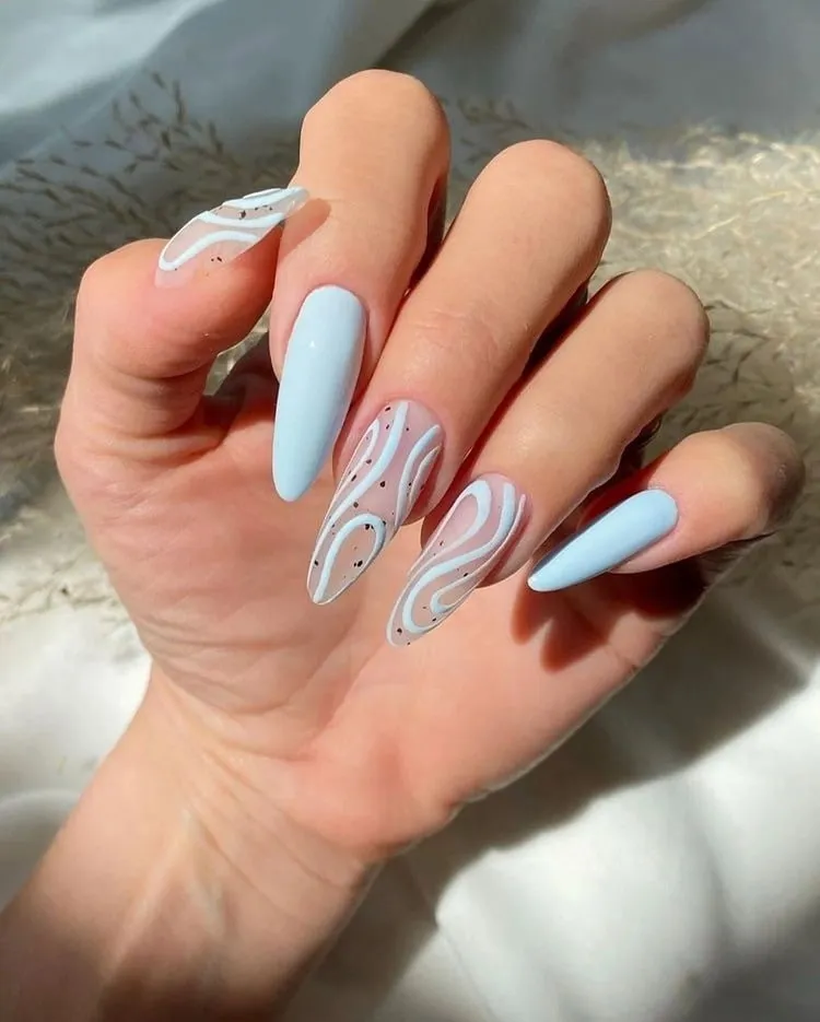 long baby blue nail design