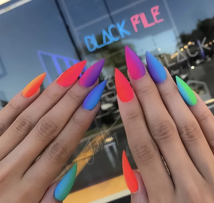 long stiletto acrylic nails summer manicure ideas matte rainbow ombre gradient
