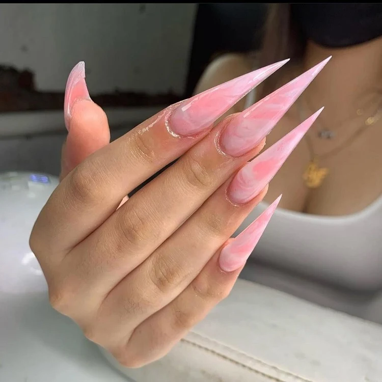 long stiletto nails pink manicure outdated trends 2023