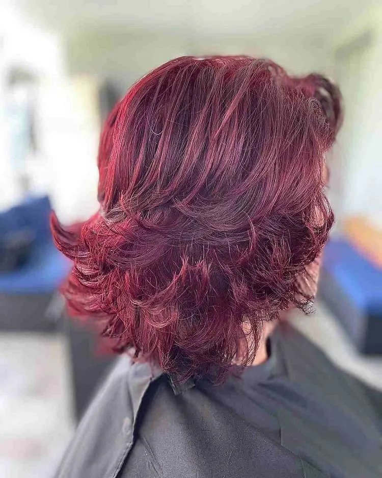 medium to short haircut with layers in red