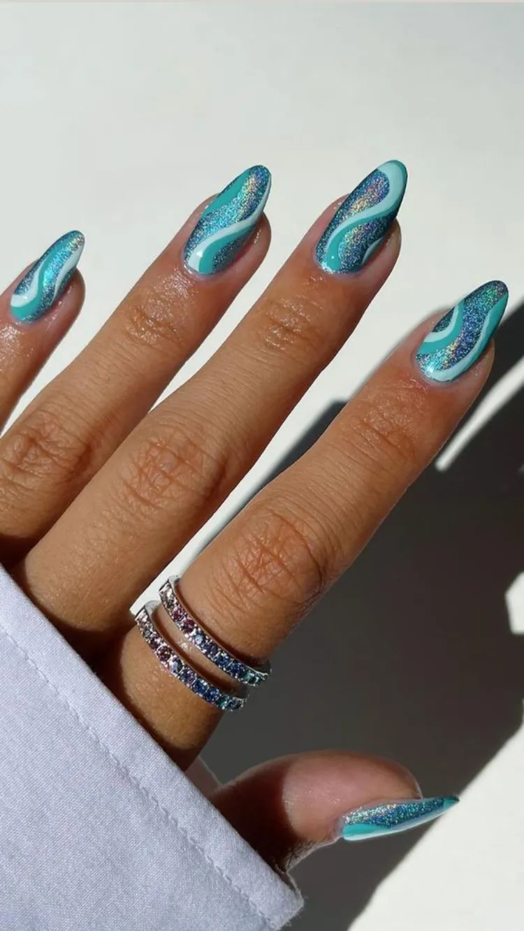 mermaid acrylic nails long oval shape summer manicure ideas 2023