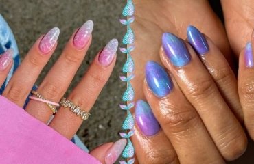 mermaid nail designs 2023 chrome scales purple and blue