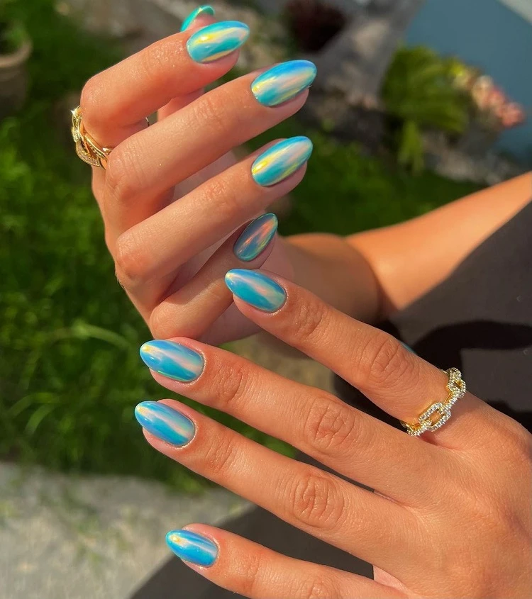 mermaid nail designs 2023 ideas chrome short almond