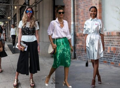 metallics trend summer fashion inspo 2023 shirt dress sequin skirt silver crop top
