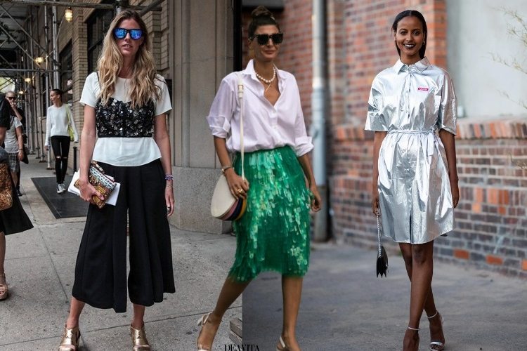 metallics trend summer fashion inspo 2023 shirt dress sequin skirt silver crop top