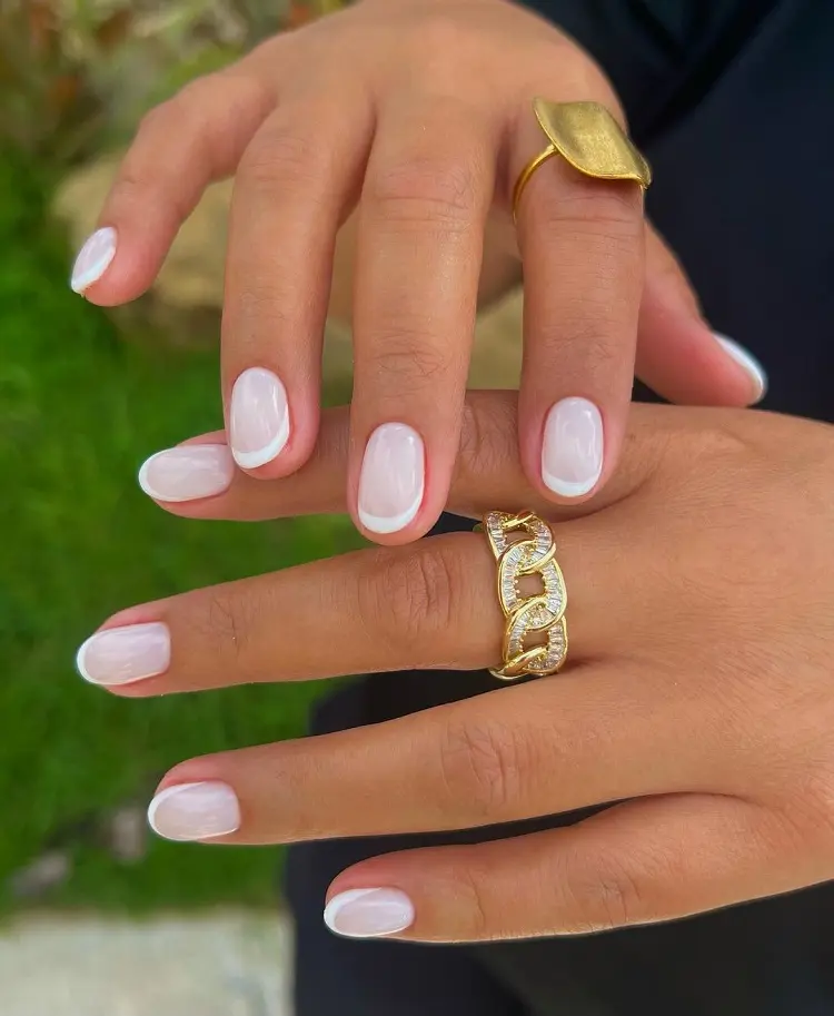 milky french nails white tips almond shape