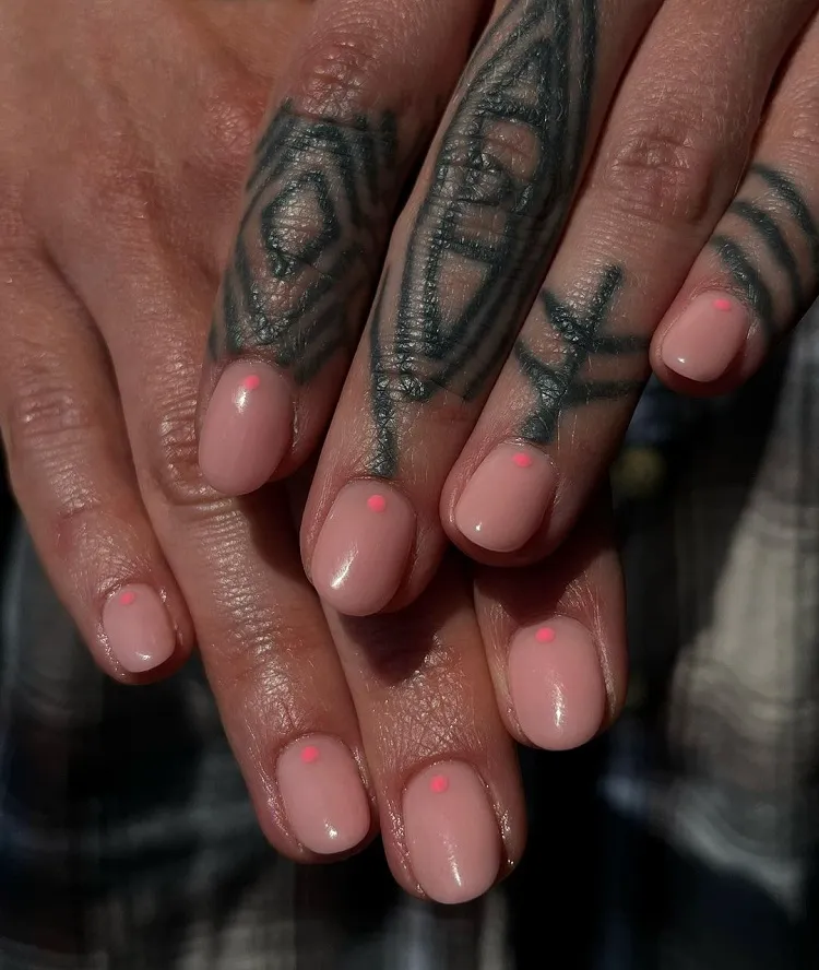 minimalist simple manicure pink dots short summer nails ideas