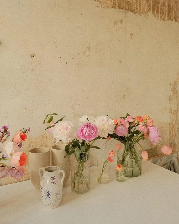mismatched vases flower arrangements french interior design on a budget inspo 2023