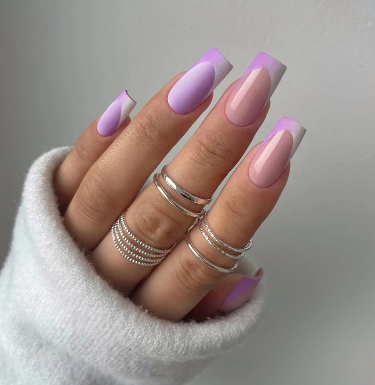ombre french manicure purple summer 2023