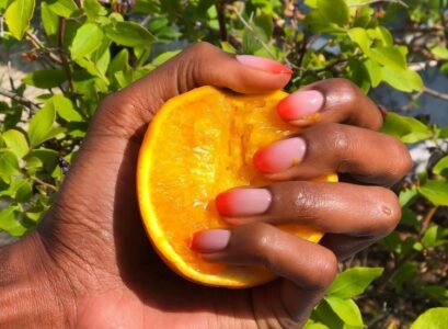 ombre french tip nails orange colors square shape 2023