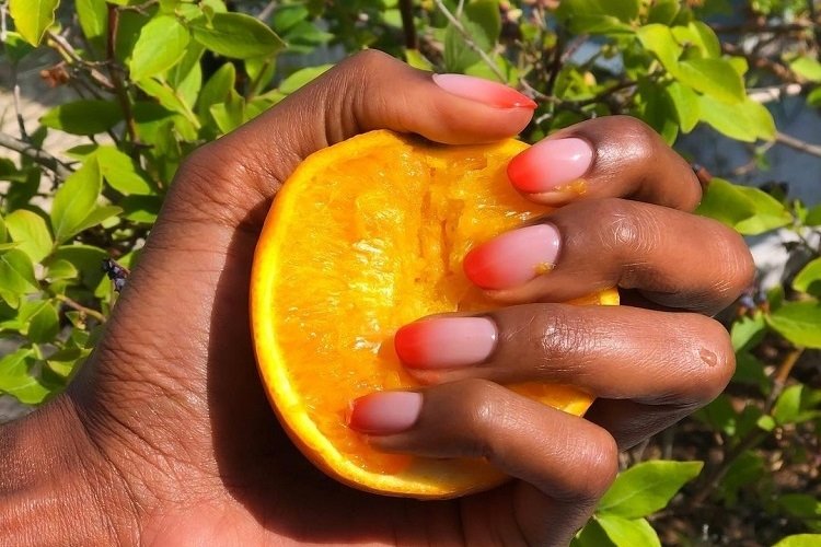 ombre french tip nails orange colors square shape 2023