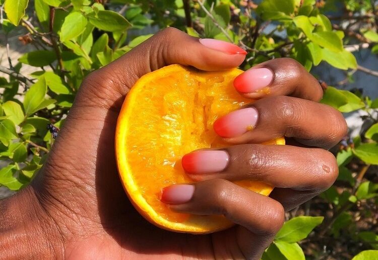 ombre french tip nails orange colors square shape 2023