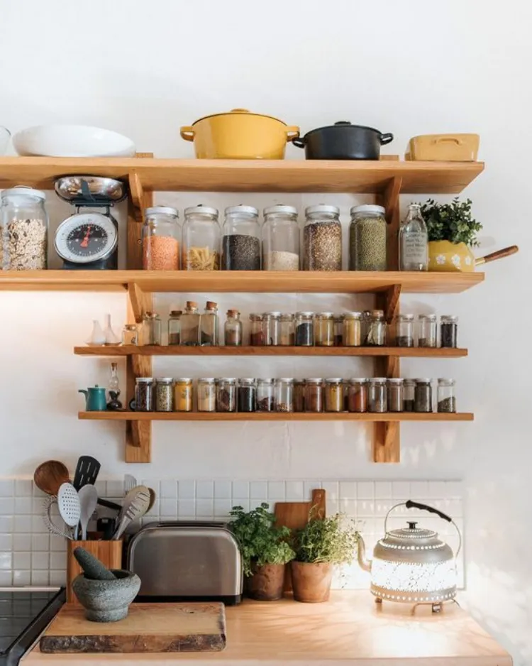open shelves small kitchen storage ideas no pantry organization tips