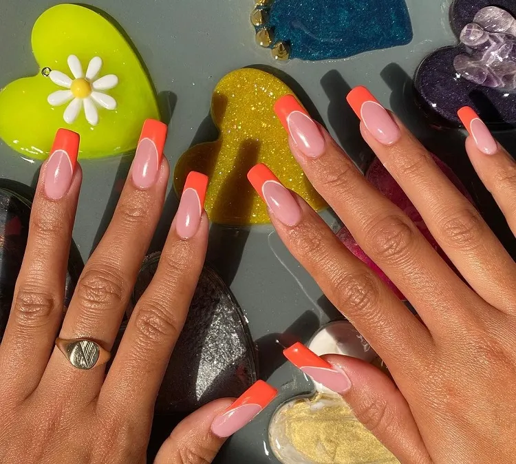 orange summer french tip nails 2023 manicure trends long square