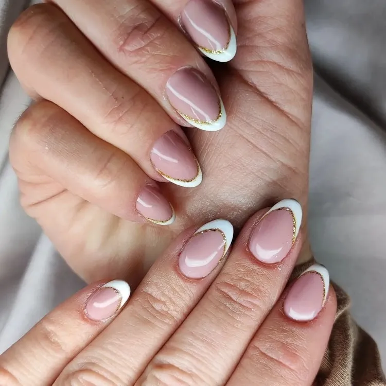 perfect short french tip nails with glitter