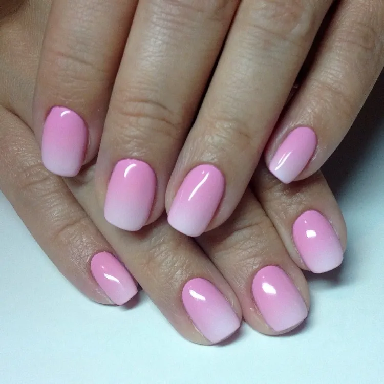 pink and white ombre nails short square
