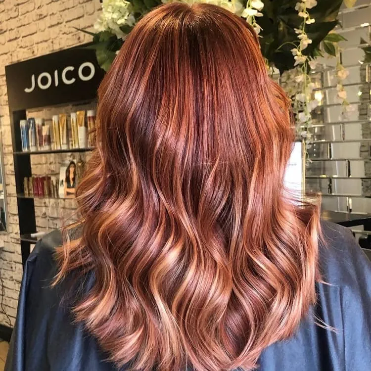 red blonde and brown highlights on medium hair