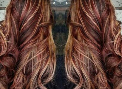 red brown and blonde highlights balayage ideas 2023