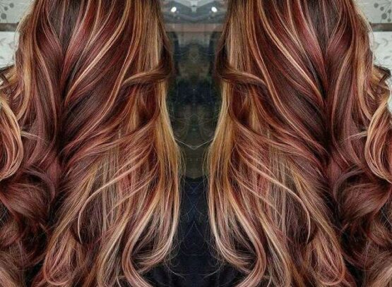 red brown and blonde highlights balayage ideas 2023