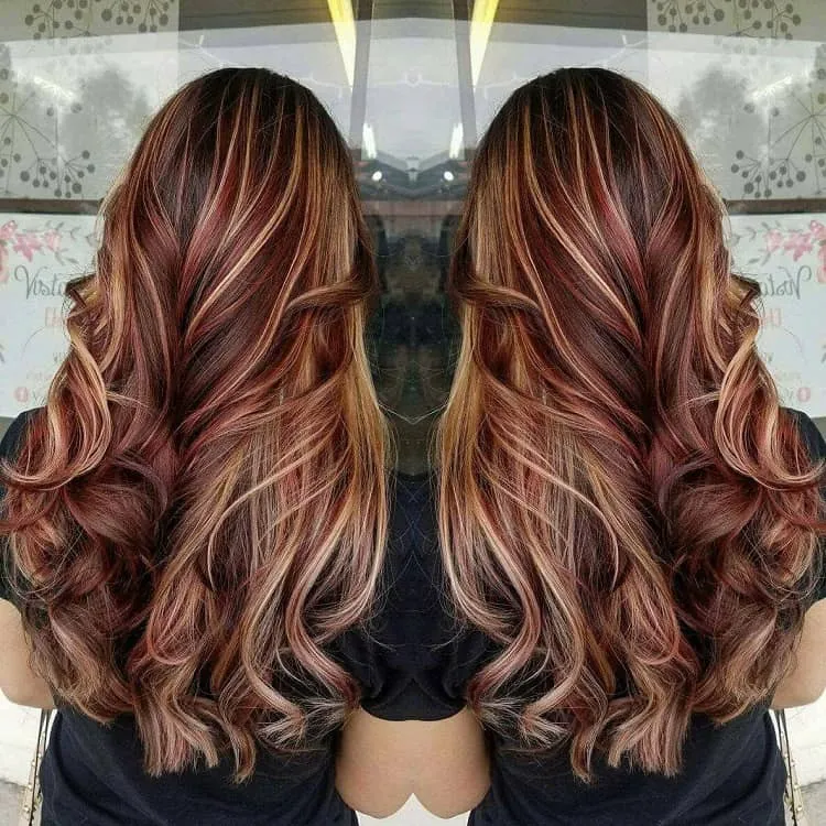 red brown and blonde highlights ideas