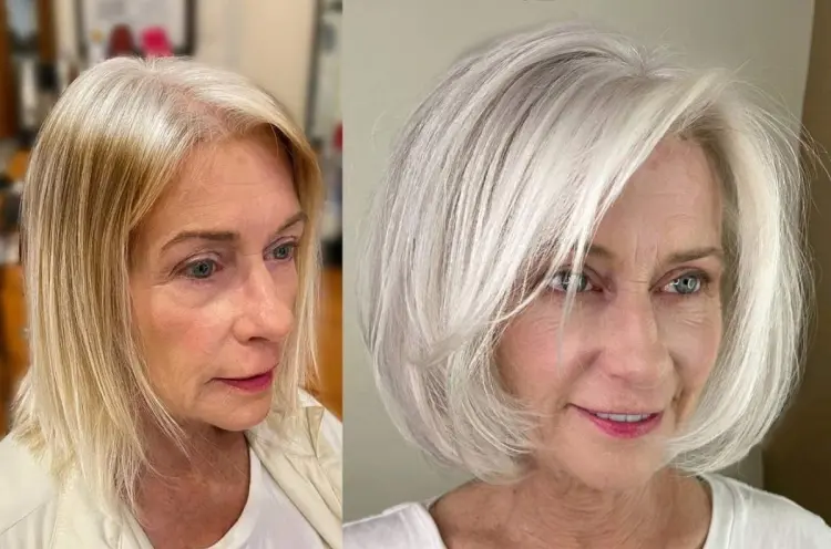 rejuvenating hair colors for women over 60 platinum blonde younger face