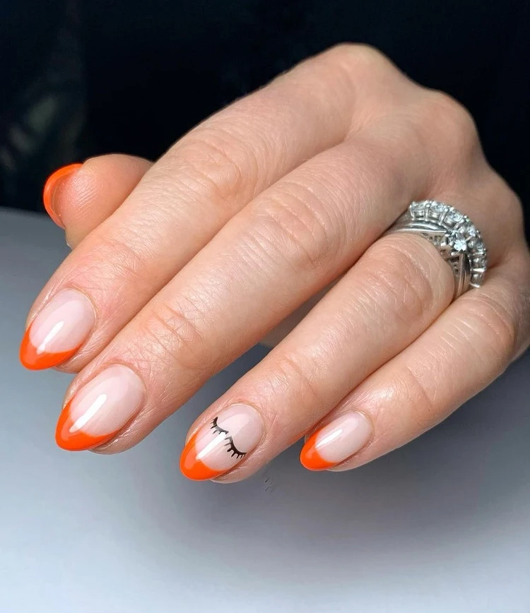 short almond orange french tip nail designs 2023