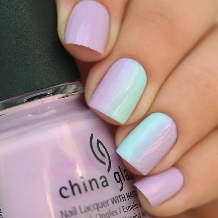 short lilac mint ombre nails