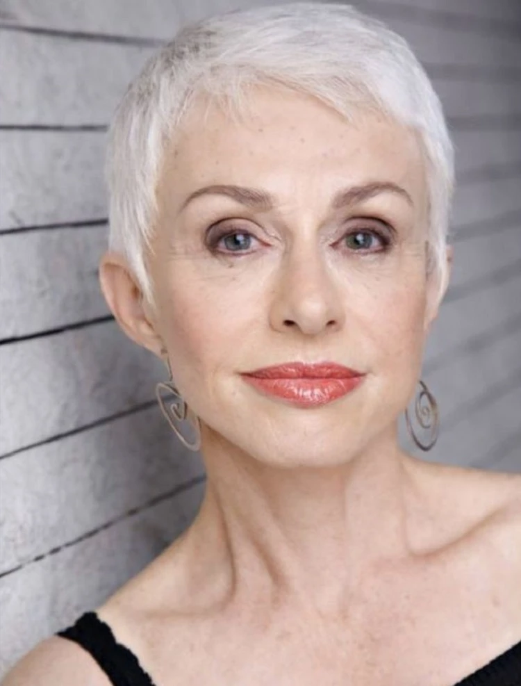 short pixie haircut for older women with white hair