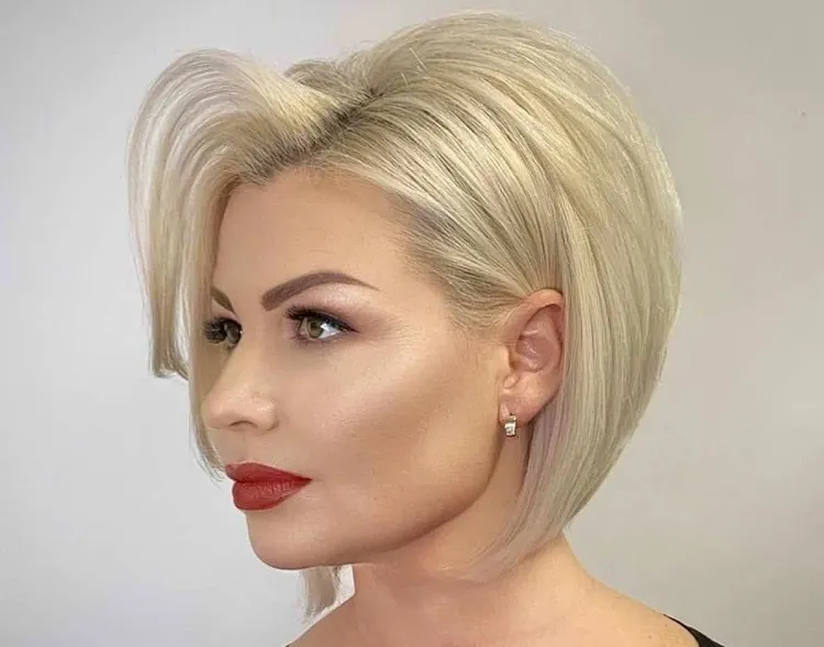 short stacked bob on a square face for older women