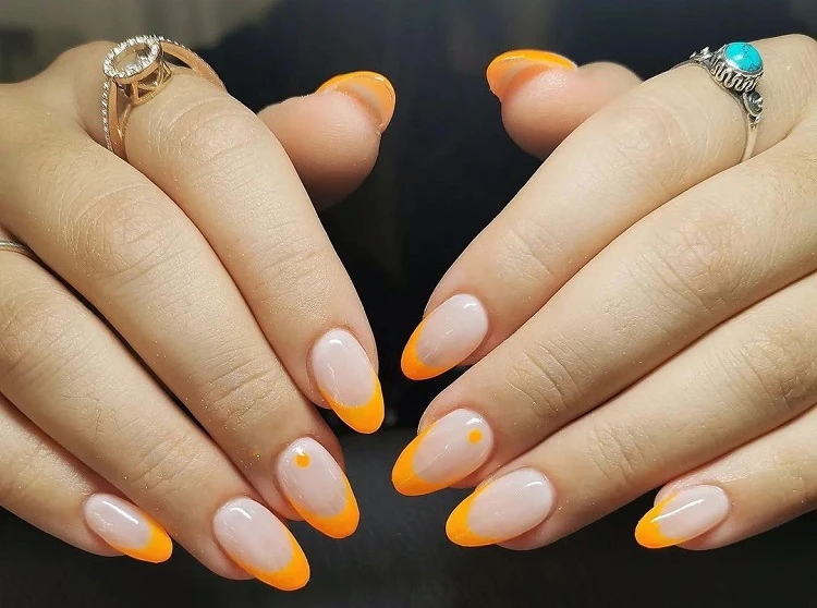 simple summr french manicure in orange color summer 2023