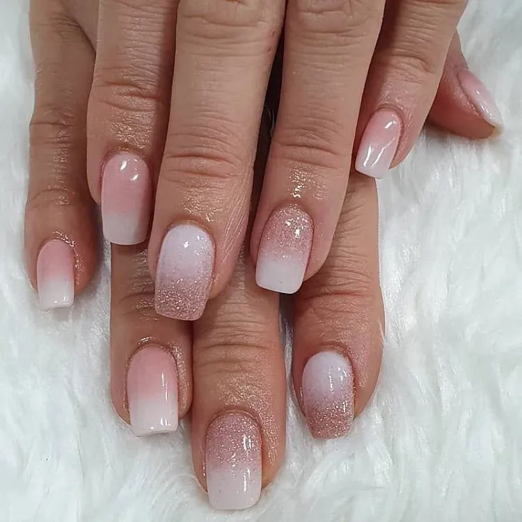square french ombre nails with glitter
