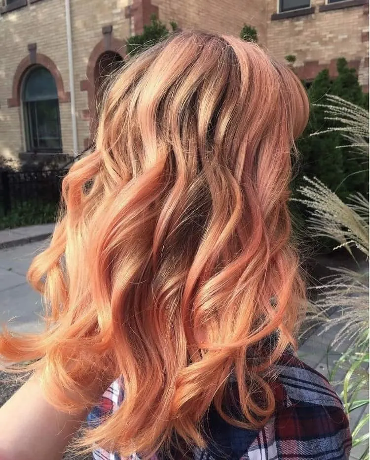strawberry red streaks in blonde hair