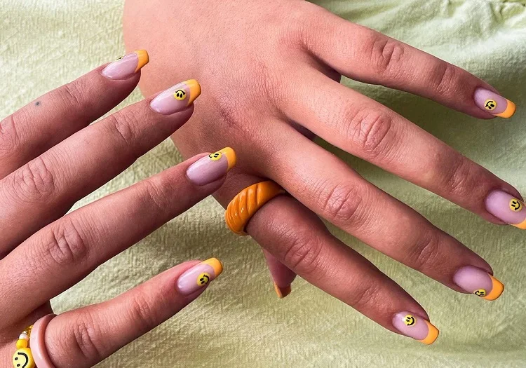 summer french tip nail designs 2023 orange manicure