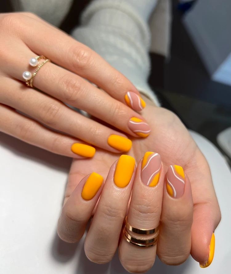 summer nail designs 2023 orange classy manicure square shape