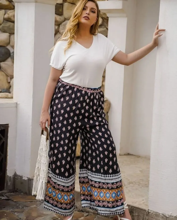 summer new style womens casual floral wide leg pants min
