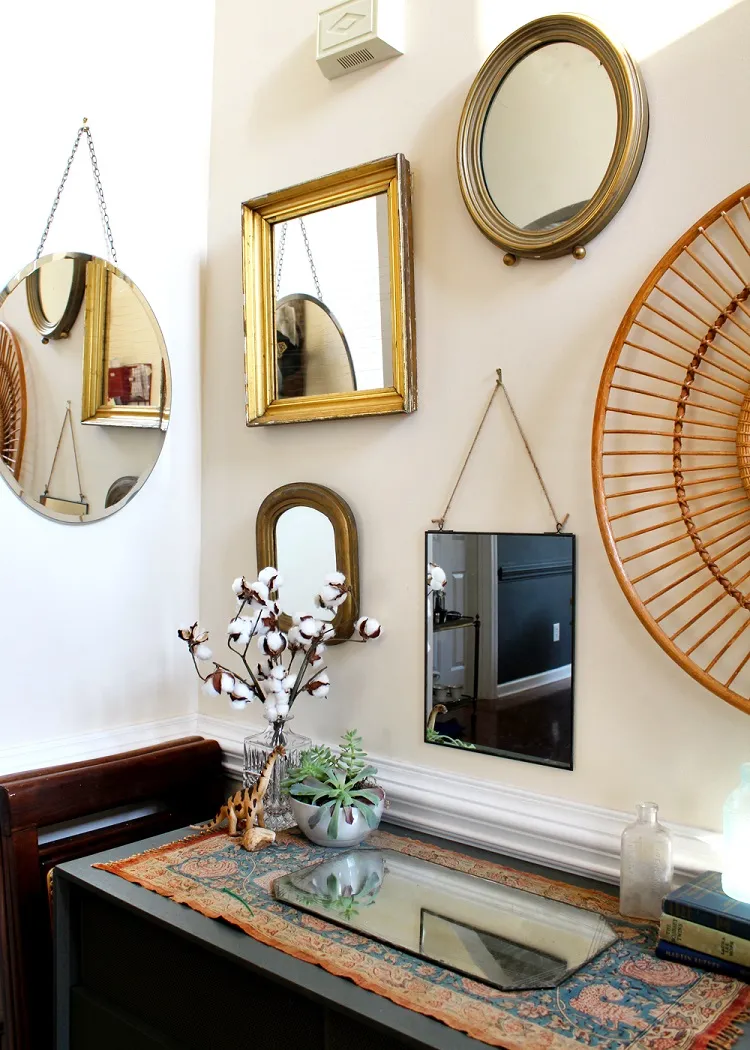 wall frames mirrors cheap decorating idea to camouflage a wall in poor condition