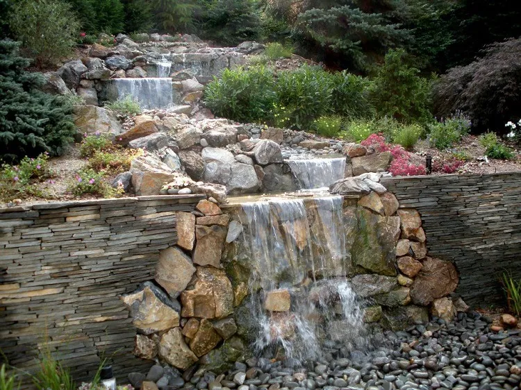 water feature with rocks