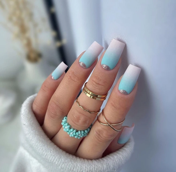 white and blue reverse french tip ombre nails ideas 2023