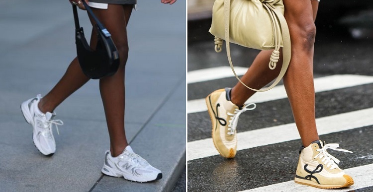 white tan suede sneakers summer shoes trend 2023 street style fashion inspo