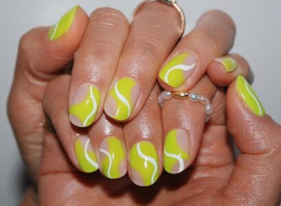yellow neon swirly summer short nails 2023 trendy manicure design ideas