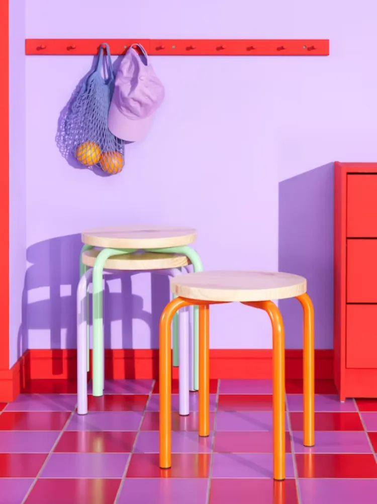 80 year anniversary collection ikea nytillverkad domsten stool 3 colors pastel purple green orange
