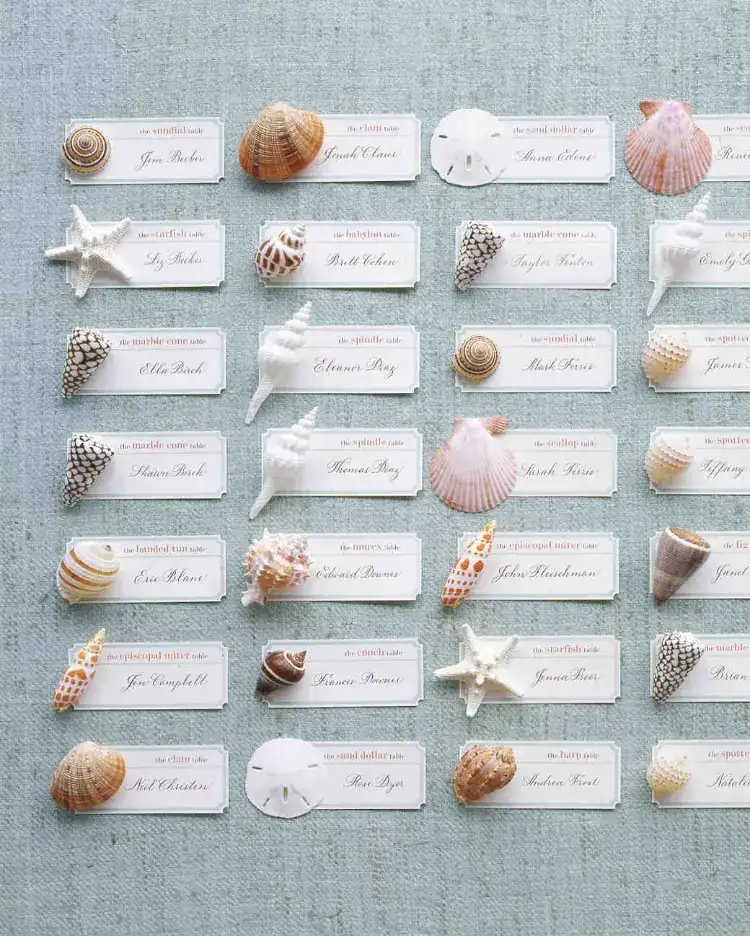 diy beach wedding decoration ideas seashell name card holders